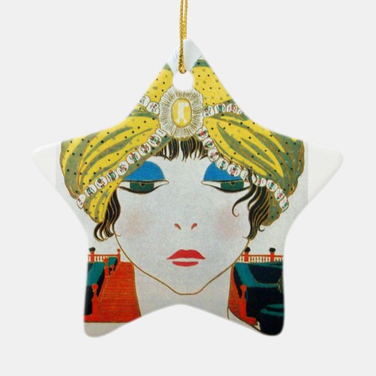 VROUW MET ORIENTAAL GEEL TURBAN Star Keramisch Ornament (Voorkant)