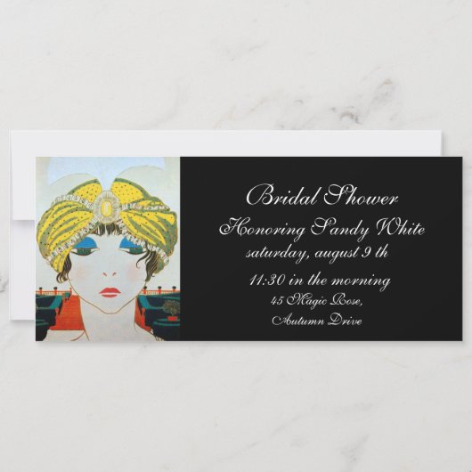 VROUW MET ORIENTAAL GEEL TURBAN-VRIJGEZELLENFEEST KAART (Achterkant)