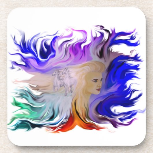 Vrouw met paard drankjes onderzetter (Voorkant)