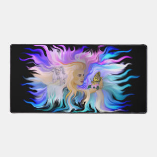 Vrouw met paarden en vlinder bureaumat