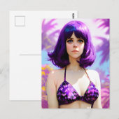 Vrouw met Paars haar en Paars Bikini-Briefkaart Briefkaart (Voorkant / Achterkant)