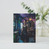 Vrouw Met Paarse Haar In De Kostuumwinkel Briefkaart (Staand voorkant)