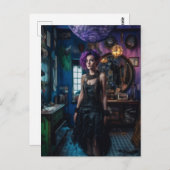 Vrouw Met Paarse Haar In De Kostuumwinkel Briefkaart (Voorkant / Achterkant)