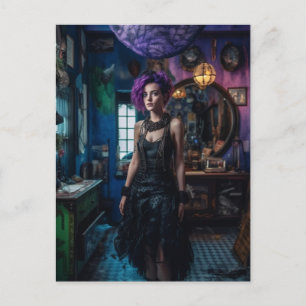 Vrouw Met Paarse Haar In De Kostuumwinkel Briefkaart