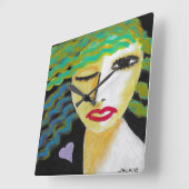 Vrouw met Paarse Hart Abstracte Kunst Vierkante Klok (Hoek)