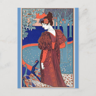 Vrouw met pacocks door: Louis John Rhead Briefkaart