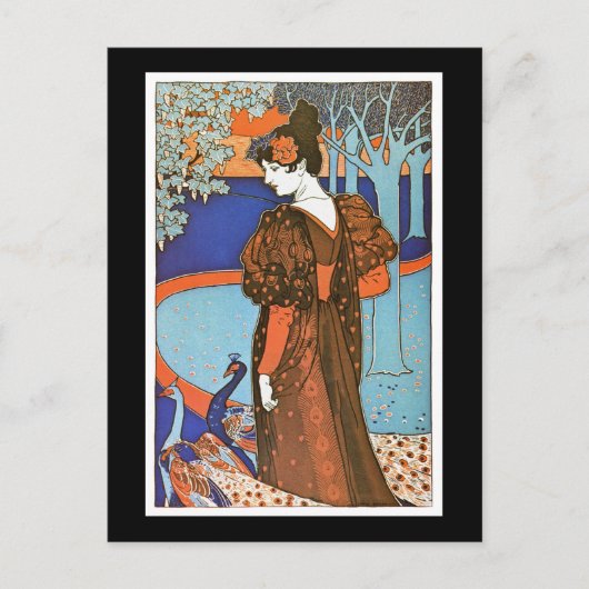 Vrouw met pacocks - Louis Rhead Briefkaart (Voorkant)