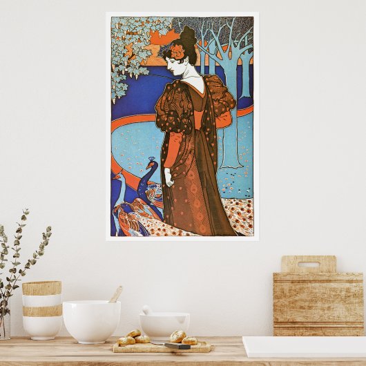 Vrouw met pacocks - Louis Rhead Poster (Keuken)