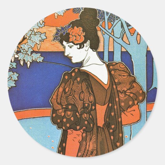 Vrouw met pacocks - Louis Rhead Ronde Sticker (Voorkant)