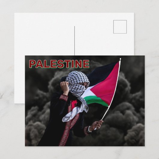 Vrouw met Palestijnse vlag Briefkaart (Voorkant / Achterkant)