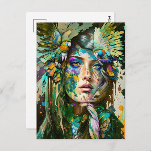 Vrouw met papegaai, Postcrossing Briefkaart (Voorkant / Achterkant)