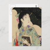 Vrouw met paraplu en boek van Westerne stijl Briefkaart (Voorkant / Achterkant)