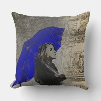 Vrouw met paraplu in de regen kussen