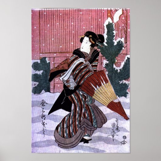 Vrouw met paraplu in de sneeuw poster (Voorkant)