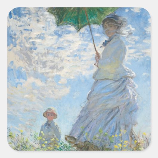 Vrouw met Parasol (1875) - Claude Monet Fine Art Vierkante Sticker (Voorkant)