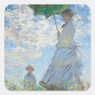 Vrouw met Parasol (1875) - Claude Monet Fine Art Vierkante Sticker
