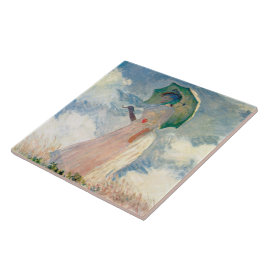 Vrouw met parasol Claude Monet vintage kunst Tegeltje