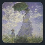 Vrouw met Parasol door Claude Monet,  kunst Vierkante Sticker<br><div class="desc">De rol, Camille Monet en haar zoon Jean (Vrouw met een parasol) (1875) van Claude Monet is een impressionistisch schilderij van de kunstfamilie. Een moeder die een wandeling maakt met haar jonge kind in een veld of een weide in de lente. Ze houdt een paraplu vast en draagt een mooie...</div>