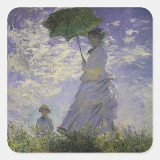Vrouw met Parasol door Claude Monet,  kunst Vierkante Sticker (Voorkant)
