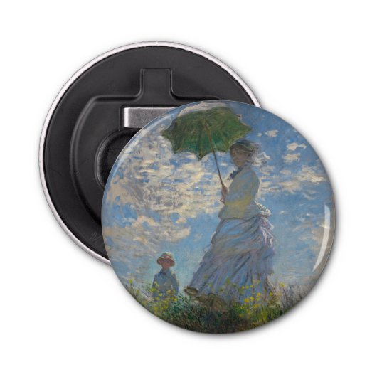 Vrouw met Parasol - Madame Monet en haar zoon Button Flesopener (Voorkant)