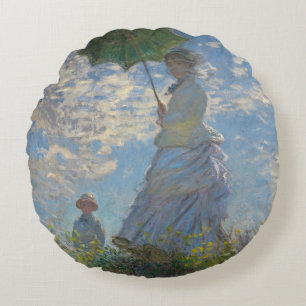 Vrouw met Parasol - Madame Monet en haar zoon Rond Kussen
