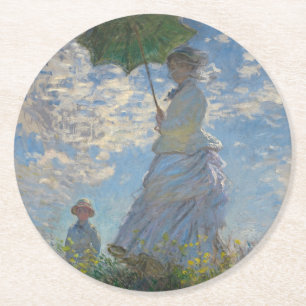 Vrouw met Parasol - Madame Monet en haar zoon Ronde Kartonnen Onderzetter