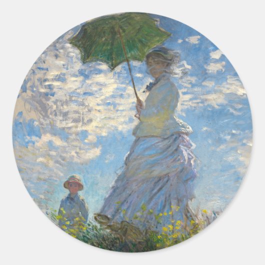 Vrouw met Parasol - Madame Monet en haar zoon Ronde Sticker (Voorkant)