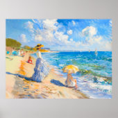 Vrouw met parasol op het strand Impressionisme Poster (Voorkant)
