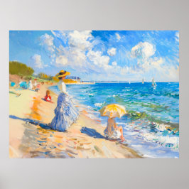 Vrouw met parasol op het strand Impressionisme Poster