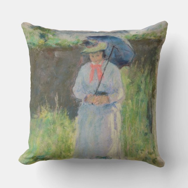 Vrouw met Parasol (pastel op papier) Kussen (Voorkant)