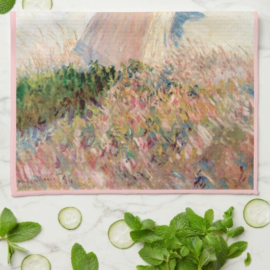 Vrouw met Parasol Promenade Monet Theedoek (Gevouwen)