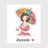 Vrouw met parasol sticker (Vel)