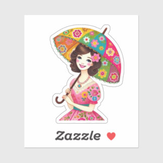 Vrouw met parasol sticker