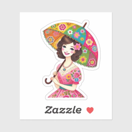 Vrouw met parasol sticker (Vel)