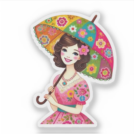 Vrouw met parasol sticker (Voorkant)