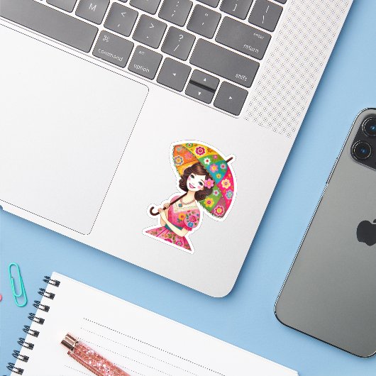 Vrouw met parasol sticker (Laptop met iPhone)
