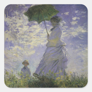 Vrouw met parasol van Claude Monet, Vintage Kunst Vierkante Sticker