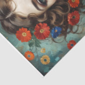 Vrouw met pauw en rode bloemen in Art Nouveau Tissuepapier (Detail)