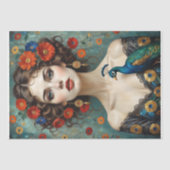 Vrouw met pauw en rode bloemen in Art Nouveau Tissuepapier (Voorkant)
