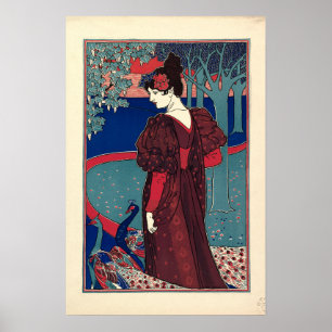 Vrouw met pauwen 1897 door Louis Rhead Poster