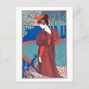 Vrouw met pauwen van Louis Rhead Briefkaart