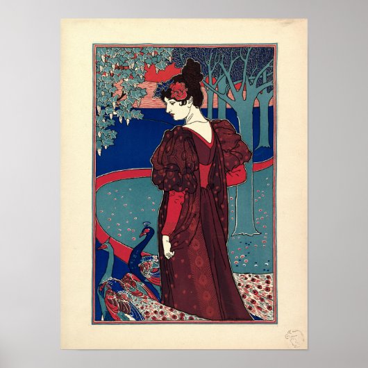 Vrouw met Peacocks 1897, ingediend door Louis Rhea Poster (Voorkant)