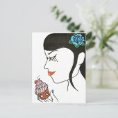 Vrouw met perskoeken briefkaart (Staand voorkant)