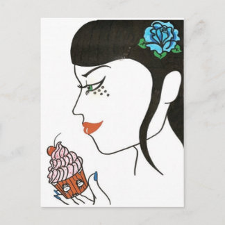 Vrouw met perskoeken briefkaart
