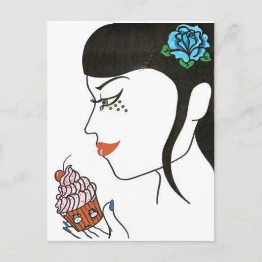 Vrouw met perskoeken briefkaart (Voorkant)