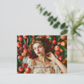 Vrouw met perziken en kersen briefkaart (Staand voorkant)