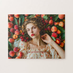 Vrouw met perziken en kersen legpuzzel