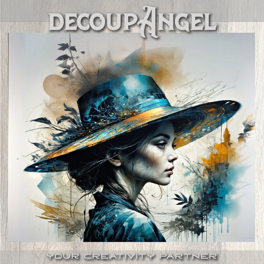 Vrouw met pet - decoupage - tissuepapier