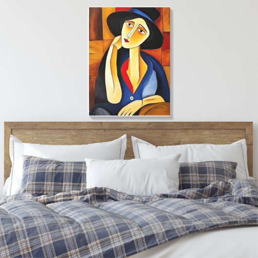 Vrouw met Pet Modern Painting Canvas Afdruk (Insitu (Slaapkamer))