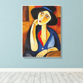 Vrouw met Pet Modern Painting Canvas Afdruk (Insitu (Houten vloer))